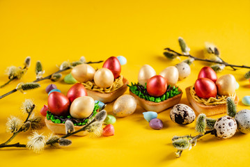 Wall Mural - Easter pastries on the yellow background