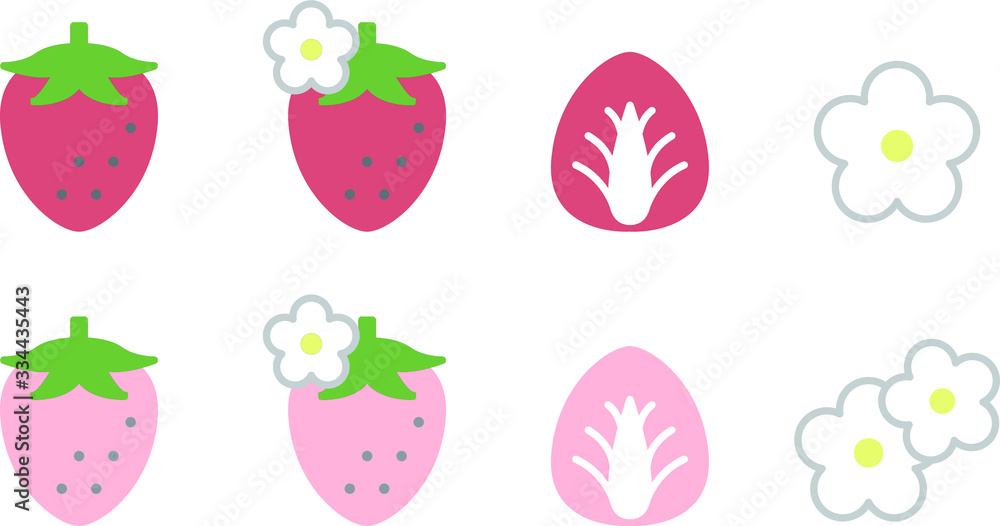 かわいい苺のアイコンのセット イラスト ベクター イチゴの花 Wall Mural Yugoro