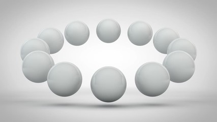 Poster - 3d animation of a white background and lots of white perfect spheres moving in a circle. 4k animatio