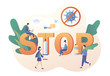 © Marta Sher - COVID-19 prevention. Coronavirus concept. Stop novel coronavirus (2019-nCoV). Tiny people in white medical face mask. Modern flat cartoon style. Vector illustration on white background