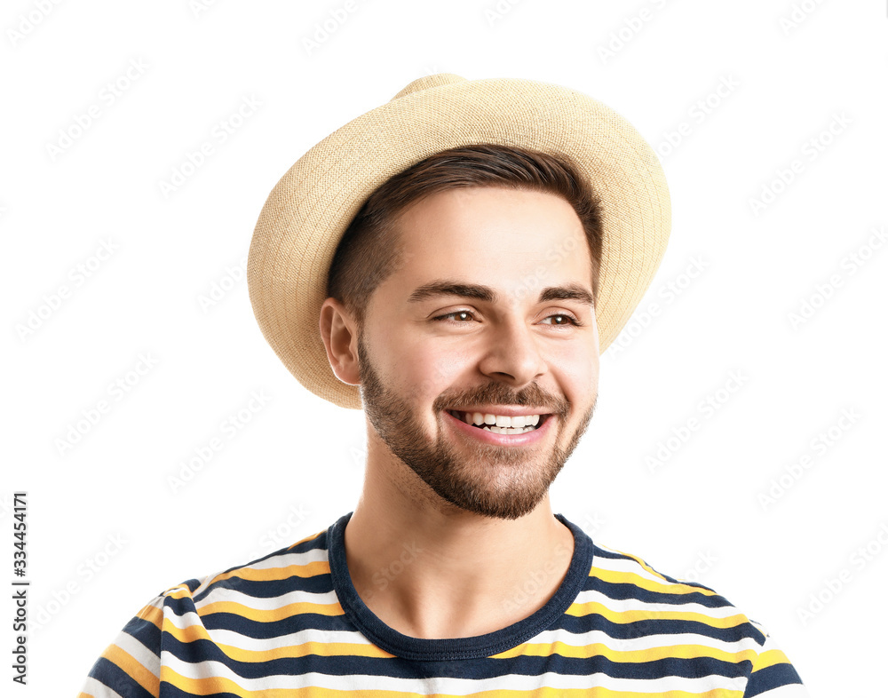 Handsome smiling young man on white background