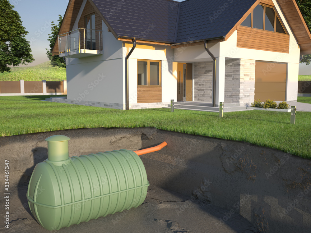 Septic Tank Rendering Undenground septic tank and house - 3d Illustration Stock Illustration ...