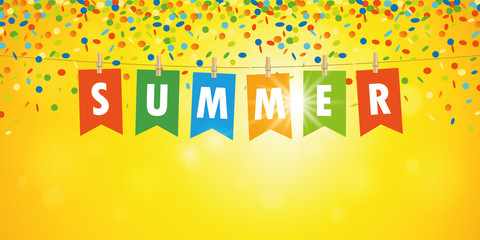 summer party flag on sunny confetti background vector illustration EPS10