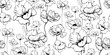 Seamless floral decorative pattern with black and white Poppy flowers on white background. Endless spring texture for your design, fabrics, decor, print, coloring book. Copper-rose, Papaver somniferum
