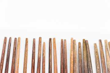 Isolated of Wooden chopsticks arrange on white background