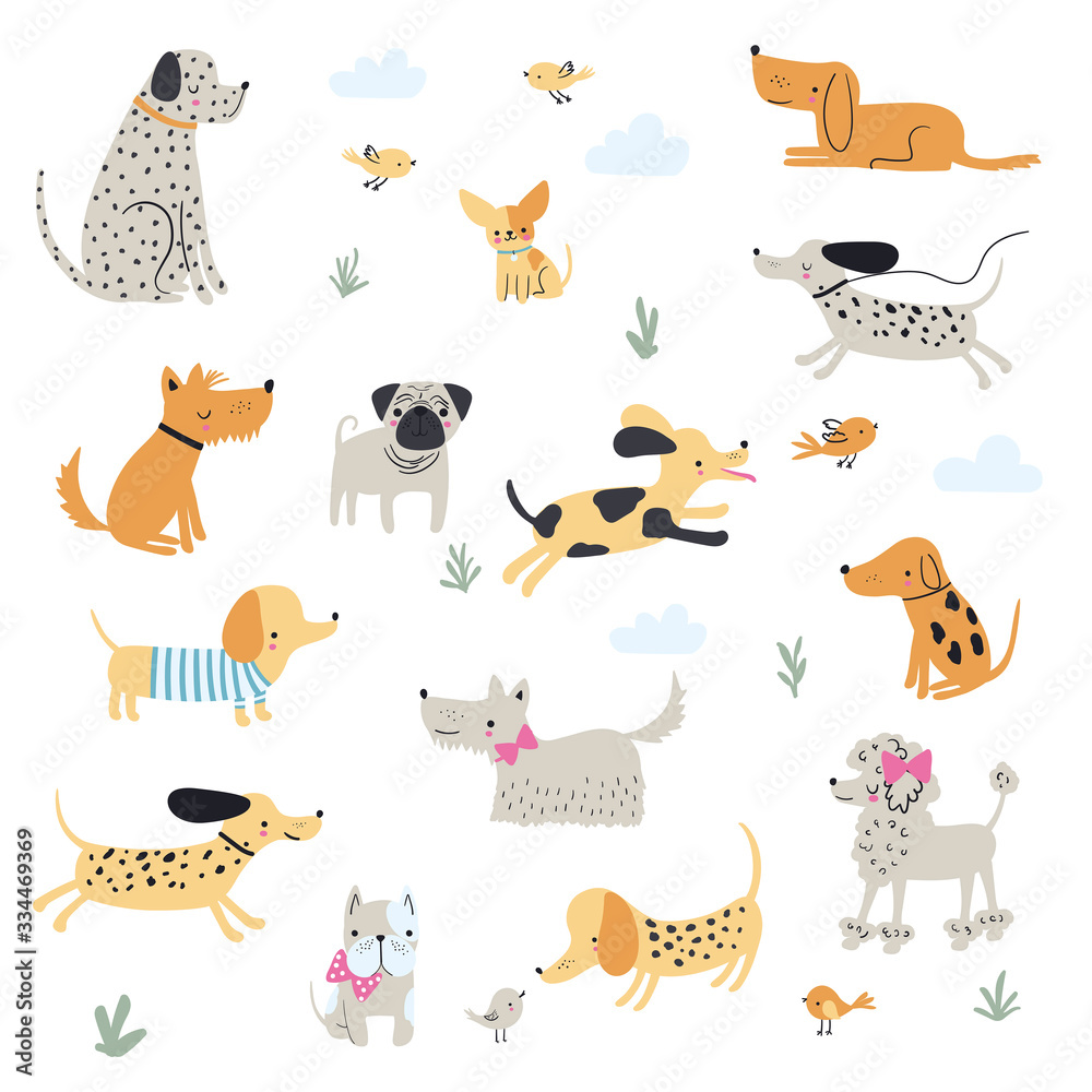 Cute little dogs. Hand drawn vector illustration Stock Vector | Adobe Stock