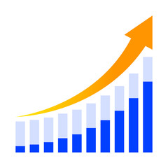 business graph and arrow progress orange isolated on white, arrow pointing up over chart bar graph, illustration diagram graph for profit success grow concept, graph bar icon graphic of financial