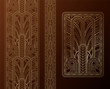 Gold art deco panel and border with ornament on dark background