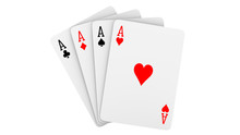 A Fan Of Playing Cards Consisting Of Four Ace Isolated On White Background. 3d Rendering Illustration Of All The Aces As A Concept Of Good Luck