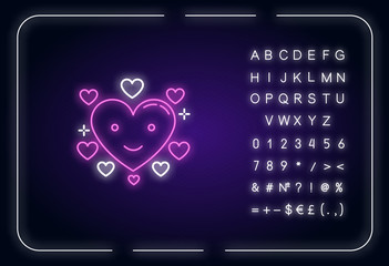 Canvas Print - Heart neon light icon. Romantic emoticon. Flirting mood. Sign of affection. Valentine sign. Outer glowing effect. Sign with alphabet, numbers and symbols. Vector isolated RGB color illustration