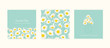 Set cute cards with camomiles flowers , seamless pattern, floral invite card for Mother's Day