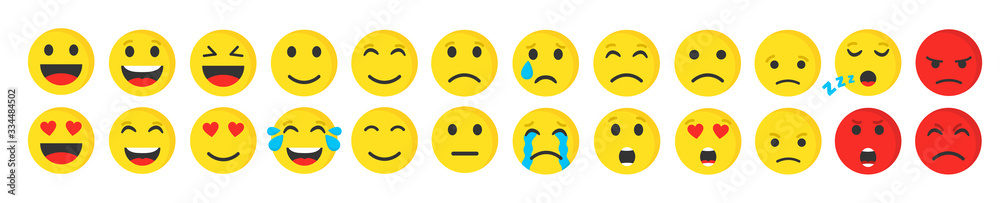Set of cute smiley emoji flat icon, vector illustration. - obrazy, fototapety, plakaty 