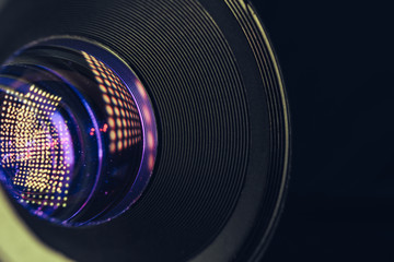 Aufkleber - Close up beautiful camera lens on a black background. Macro photography view..