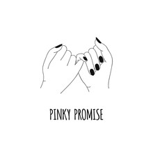 Pinky Promise. Pinky Swear. Hands. Outline, Line Art. Vector