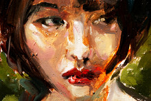 Sexy Asian Woman Oil Portrait Illustration
