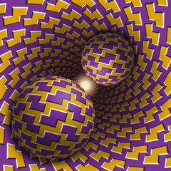 Wall Mural - two balls are moving in hole. 3d objects of zigzag shapes pattern. optical illusion abstraction in a