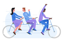 Three Places Bicycle Tandem As Teamwork Symbol Flat Character Vector Illustration Concept
