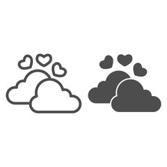 Poster - Clouds with hearts line and solid icon. Romantic dreams, couple cloud and love symbol, outline style pictogram on white background. Valentines day sign for mobile concept, web design. Vector graphics.