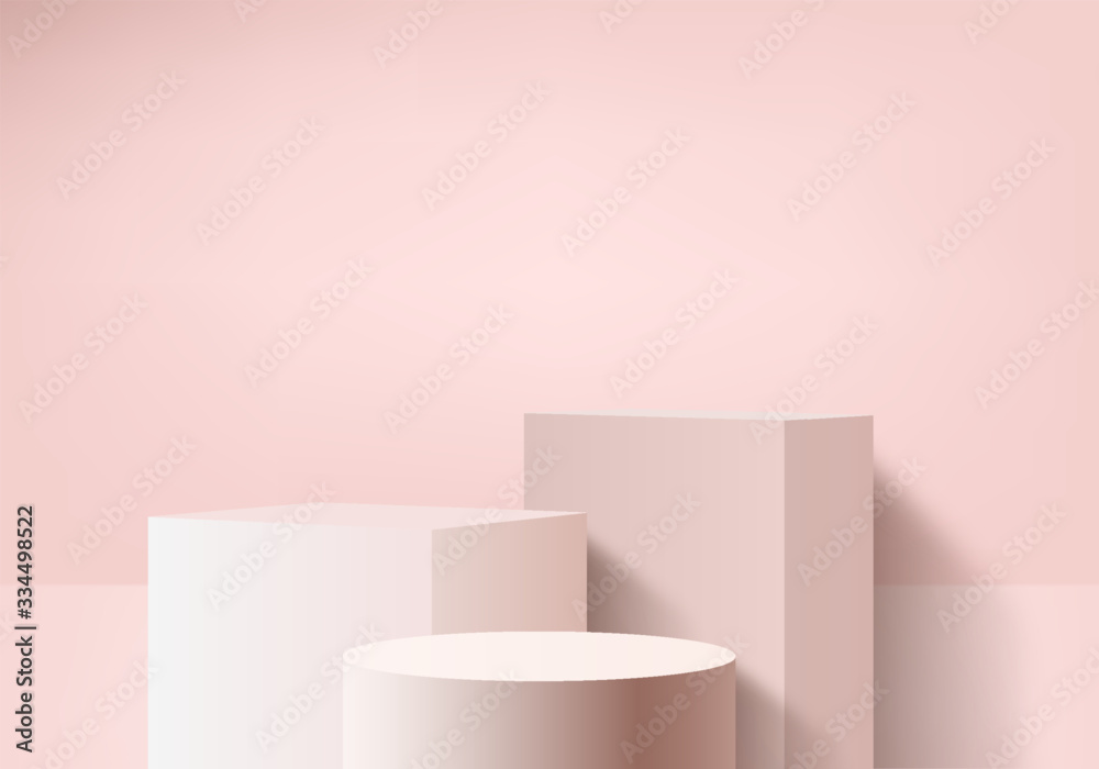 Podium background vector 3d pink rendering with minimal pink wall scene ...