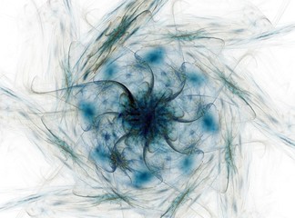 Poster - particles of abstract fractal forms on the subject of nuclear physics science and graphic design. ge
