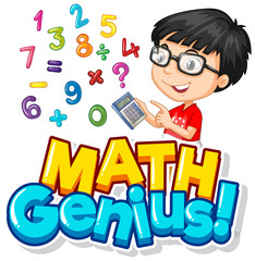 Poster - Font design for math genius with boy and numbers