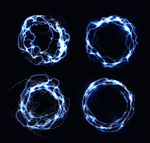 Electric Frames, Lightning Collection, Circle Made Of Electric Discharge, Natural Phenomenon, Vector Illustration