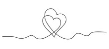 Hearts. Continuous Line Art Drawing. Friendship Concept. Best Friend Forever. Black And White Vector Illustration.