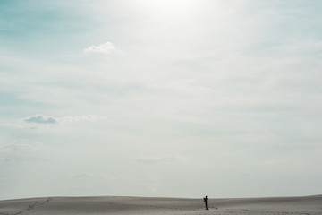 beautiful beach with white sand and blue sky with shining sun