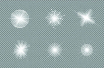 White glowing light burst explosion with transparent. Vector glowing light effect with gold rays and beams. Transparent shine gradient glitter, bright flare. vector illustration.