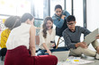 Asian business employee team brainstorming and workshop at meeting room modern workplace.Happy asia creative teamwork group thinking and working together with startup project.Workshop together concept