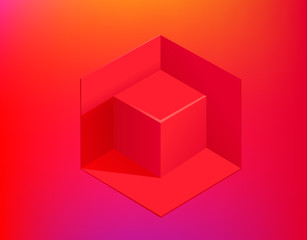 Poster - Red cube on gradient background. Webpage template