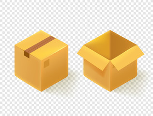 Poster - Open and closeb paper boxes isolated on transparent background