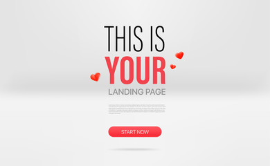 Poster - Promo landing page template with the hearts and sample text. Mockup for presentation, websites, applications and landing pages