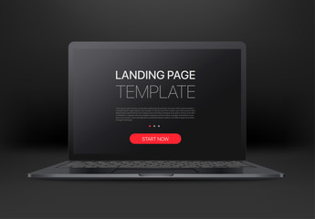 Poster - Black laptop with empty screen on black background. Mock up for a design