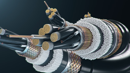 Poster - 3d illustration, concept of fiber optic cable on a colored background. future cable technology. deta