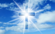 Silhouette Of Cross Against Blue Sky. Christian Religion