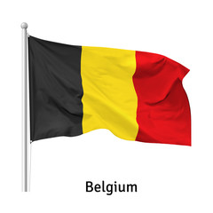 Wall Mural - Flag of the Kingdom of Belgium in the wind on flagpole, isolated on white background, vector