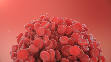 Wall Mural - 3d illustration of red blood cells background, blood clot. Scientific and medical microbiological concept. Enrichment with oxygen and important nutrients. Transfer of important elements in the blood.