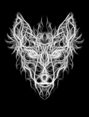 Leinwandbilder - ornamental painting of wolf, sacred animal, fractal effect.