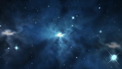 Wall Mural - flying through orion space nebula and stars night sky. traveling through star fields particle in spa