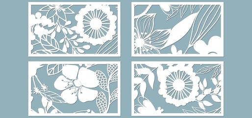 Wall Mural - Set template for laser cutting and Plotter. Flowers, leaves for decoration. Vector illustration. Sticker set. Pattern for the laser cut, serigraphy, plotter and screen printing.