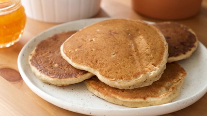 Wall Mural - American buttermilk pancakes on plate. Serving pancakes