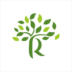 Letter R Tree Leaf Nature Logo Design Vector