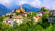 Panoramic View Of Schenna Town In South Tyrol, Merano, Italy