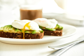 Wall Mural - avocado toast with egg poached