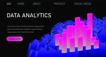 Aufkleber - Web site template for Big Data  analysis, Artificial intelligence and  Information science. 3D graphs and plots.