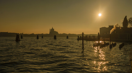 Wall Mural - Aerial view of Venice at sunset. Italy, Europe.