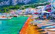 canvas print picture - Boats at Marina Grande embankment in Capri Island Tyrrhenian sea reflex