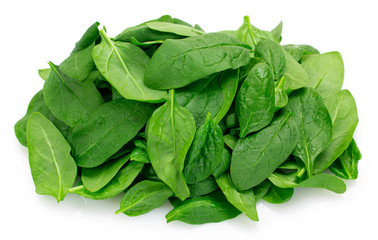 Wall Mural - Fresh spinach on white background
