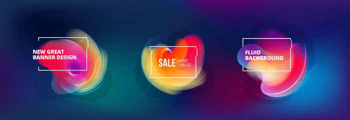 Wall Mural - Set of Abstract Liquid elements for Background Design. Fluid Dynamic Graphic Element for Modern Banner, Poster, Flyer or Presentation Template with Line Pattern. Color Flow Frame illustration.